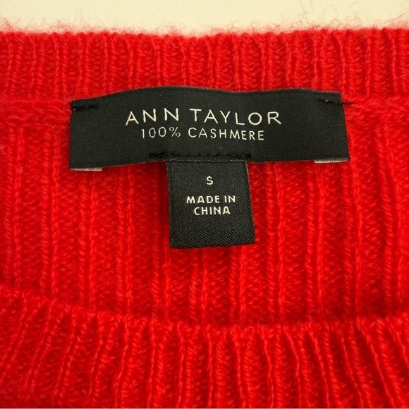 Ann Taylor Cashmere Red Pink Color Block Long Bell Sleeve Crewneck Sweater Top - Picture 4 of 8